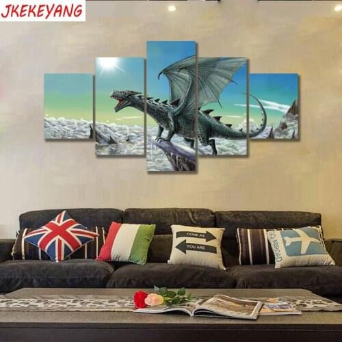 Full Square/Round Drill 5D DIY diamond painting 5pc dragon Pictures mosaic Diamond Embroidery Wall Arts J2185