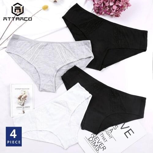 ATTRACO Cotton Panties Underwear Women 4 Pack Lingerie Soft Stretch Ladies Briefs Solid Mid-Waist Soft Skin-Friendly Sale