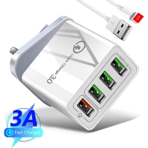 USB Quick Charger 3.0 USB Charger For Huawei P30 QC 3.0 Fast Wall Charger EU UK Plug Adapte For Xiaomi Type C Cable Super Charge