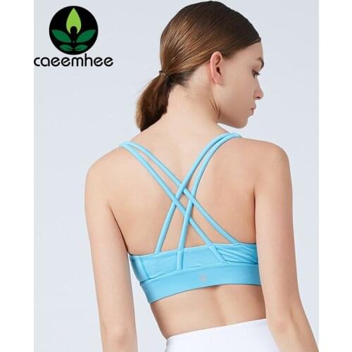 CAEEMHEE Shockproof Cross Straps Bra Running Gym Sports Bra Top Women Padded Push Up Workout Fitness Yoga Crop Tops Brassiere