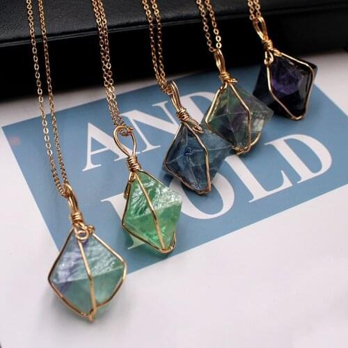 CANZE Natural Fluorite Pendant Color Gem Pendant Octahedron Bundled Electroplating DIY Necklace Handmade Jewelry