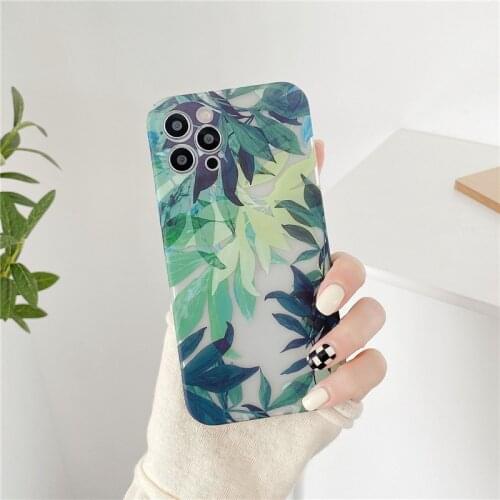 Retro garden plant green leaf art Japanese Phone Case For iPhone 12 11 Pro Max Xs Max XR Xs 7 8 Plus 7Plus case Cute Soft Cover
