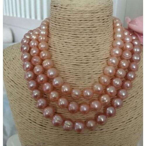 LONG NATURAL SOUTH SEA 8-9MM PINK PEARL NECKLACE 50"925silver GOLD CLASP