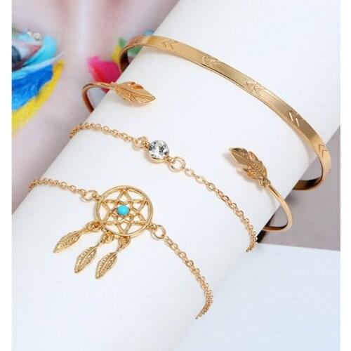 European and American fashion dream catcher bracelet womens suit leaves diamond bracelet female exaggerated arrow opening jewel