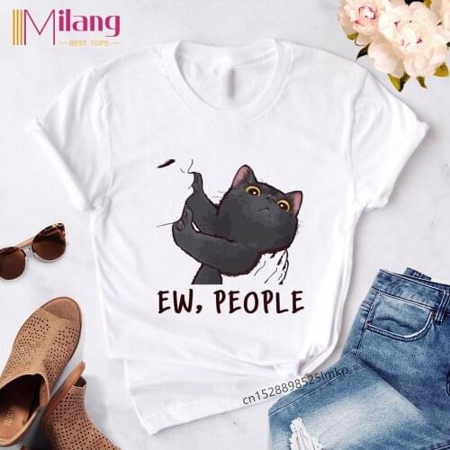 Ew People Cute Cats Print Summer Women Tshirt Hipster Harajuku Graphic Tee Shirts Plus Size Women Tops Loose T-shirt Drop ship