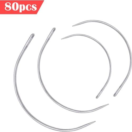 LMDZ 80Pcs Curved Needles Kits Plastic Needle Case with 4 Sizes Hooked Needle for Stitching Sewing Embroidery Needlework Tools