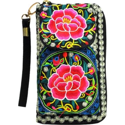 Ethnic Butterfly Flower Embroidered Coin Purse Unisex Small Wallet Phone Bag
