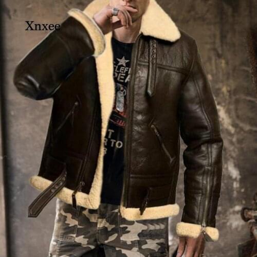 Winter Mens Pu Jacket Pilot Jacket Fashion Motorcycle Artificial New Lapel Thick Collar Casual Jacket Street Wear