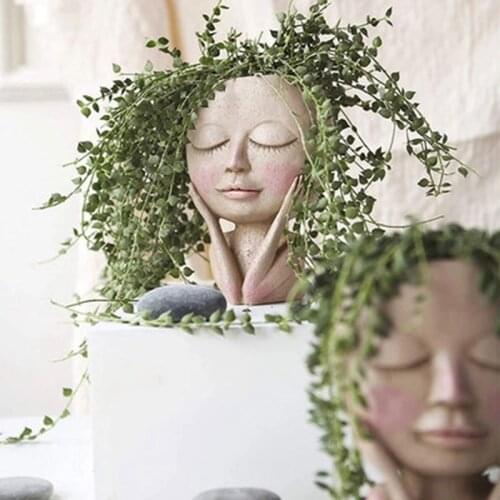 Girls Face Head Flower Planter Succulent Plant Flower Container Pot Flowerpot Figure Garden Decor Nordic Tabletop Ornament