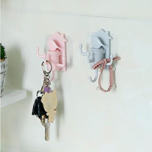 Multifunctional Hook Home Tools New Cartoon Bird Vertical Rotating Hook Strong Self Adhesive Nail-free Kitchen Wall Bathroom
