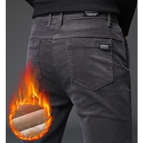 2020 Men Winter Warm Corduroy Pants with Thick Fleece Lining Smart Casual Straight Trouser Slim Fit Top Quality