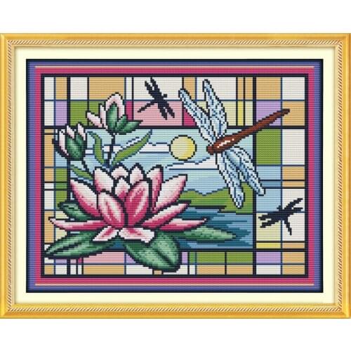 Dragonfly and lotus cross stitch kit 14ct 11ct pre stamped canvas cross stitching animal embroidery DIY handmade needlework