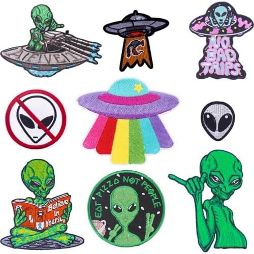 Alien Ufo Embroidered Patches Iron on Patches For Clothes Cloth For Clothing Fashion Accessories Applique Decor Fusible Sewing