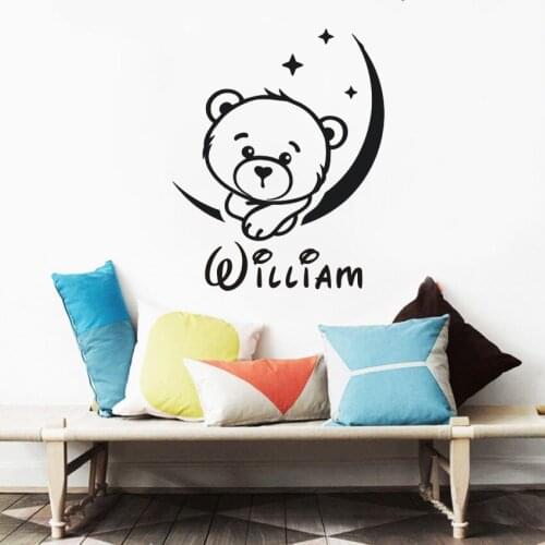 Custom Name Wall Stickers For Kids Room Nursery Bear Wall Decal Home Decor Living Children Baby Room Nursery Mural C117