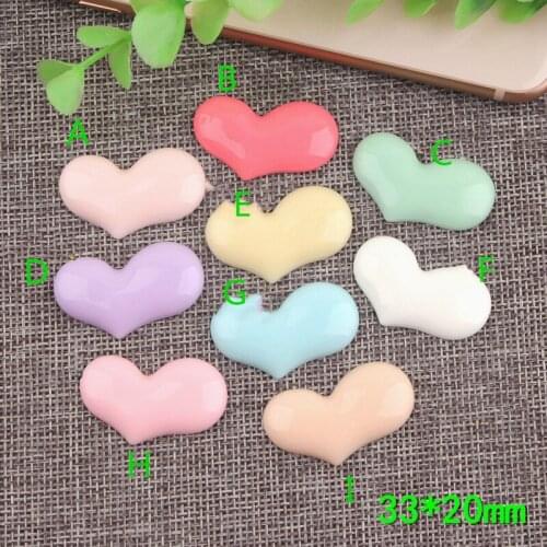 Mini Order 10pcs 33*20mm Flatback Solid Colors Heart Shape Resin Cabochons Ornament Accessories Girl Hair Jewelry DIY Cameo