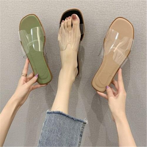 2020 summer new womens shoes one-character version transparent jelly slippers, flat womens head slippers