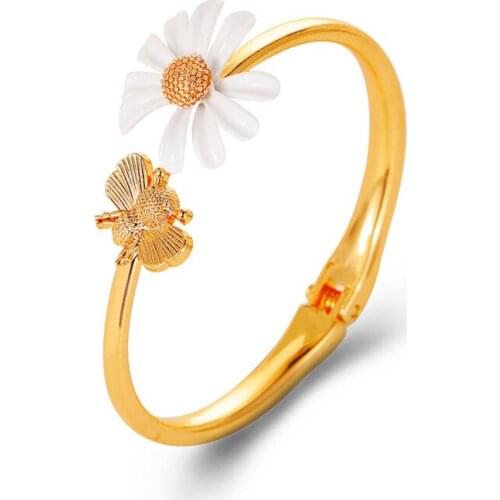 New Simple Daisy Adjustable Opening Bracelets & Bangles Fashion Gold Color Zinc Alloy Bee Women Bracelet Fashion Party Jewelry