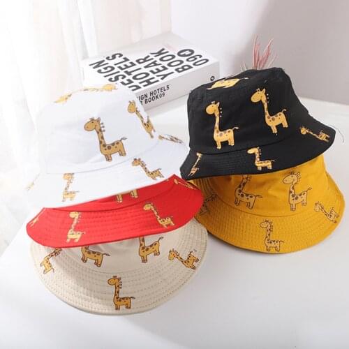 1-4 Year Old Baby Sun Cap Giraffe Pattern Printing Hat Summer Solid Color Prevent Ultraviolet Rays Bucket Shading Hat