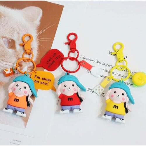 Cartoon Piggy Keychain With Hood Touch Head Doll Plastic Spatula Accessories Key ring Children Schoolbag Small Pendant Letters