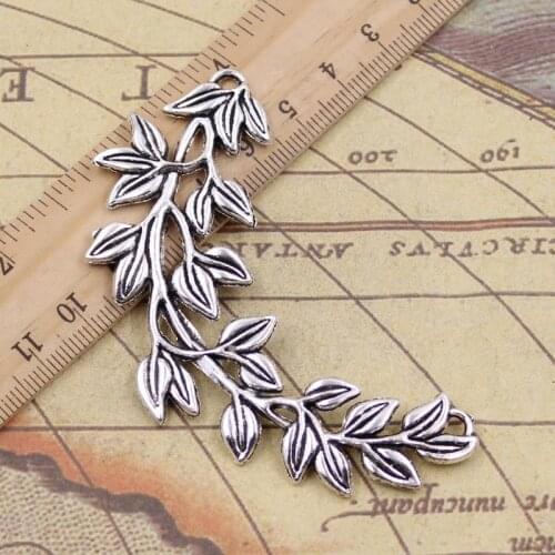 4pcs Charms Olive Branch 87x38mm Tibetan Bronze Silver Color Pendants Crafts Making Findings Handmade Antique DIY Jewelry