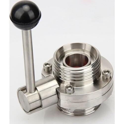 Sanitary Stainless Steel SS304 Round Male Threaded Concentric Manual Butterfly Valve DN15/DN20/DN32/DN40/DN50