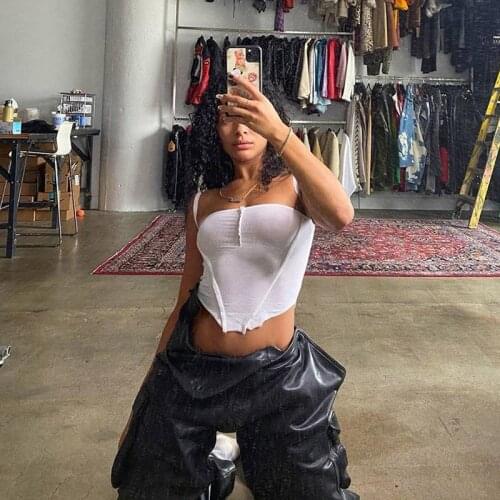 Sexy Club Wear Cotton See through Crop Top For Womens Camisole Fashionable chic Rib Knit Basic Tank Top Home Wear Female