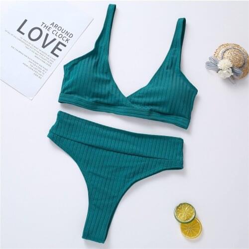 Sexy Bikini Set High Waisted Swimwear for Women Solid Color Bathing Suit Beachwear 2021 Newest Swimsuit Beach Style Cute Girls