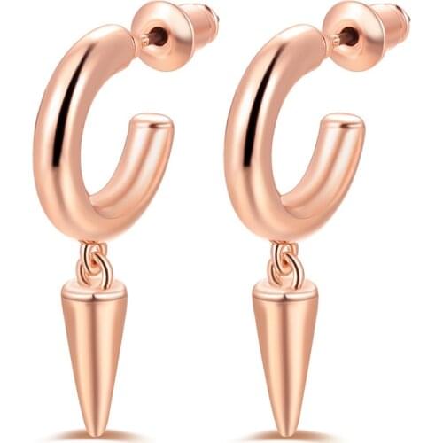 Copper Rose Gold Plated Round C Shape Chunky Open Hoops Earrings Nail Stud Earrings For Women Wedding Fashion Jewelry Wholesale