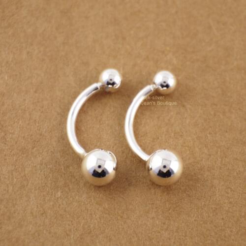 925 Sterling Silver Double Ball Piercing Navel Belly Ring Earrings Jewelry A1306