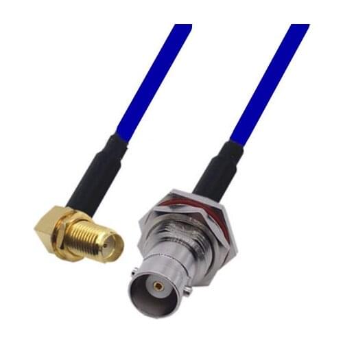 Blue Soft RG142 Double Shielded SMA Female Right Angle to BNC Female Bulkhead Connector RF Coaxial Cable 50ohm