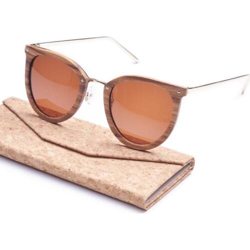 Vintage Cat Eye Zebra Wood Sunglasses Metal Legs For Men Women Polarized Fashion Sun Glasses With Case