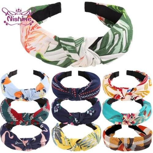 Nishine Vintage Flower Pattern Women Elastic Hair Hoop Fashion Striped Knotted Girl Hairband DIY Clothing Decoration Photo Props