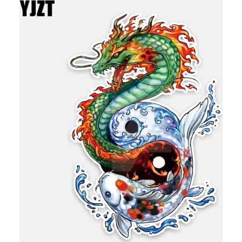 YJZT 10.8CM*16CM Personalized Animal Dragon And Fish PVC Decal Car Sticker 5-0272