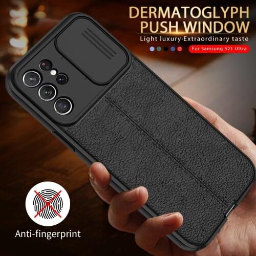 Sliding Lens Protection Case For Samsung S 21 30 Ultra Lychee Pattern Leather Texcture Case For Galaxy S 21 30 Plus S21 30 Coque