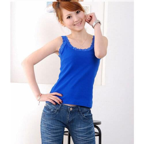 11 Colors 93% Cotton Womens Lace Camisole Japanese Style Basic Ladies Vest Bottoming Elastic Slim T-shirt JL-880