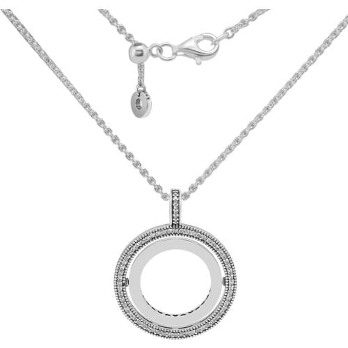 Spinning Hearts Circle Necklace 925 Sterling Silver Clear CZ Necklaces Pendants for Women Wedding Jewelry Accessories Bijoux