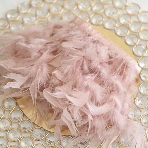 1meter Natural Leather Pink Color Turkey Feather Trims Ribbon Wedding Dress Decoration Sewing Crafts Wholesale