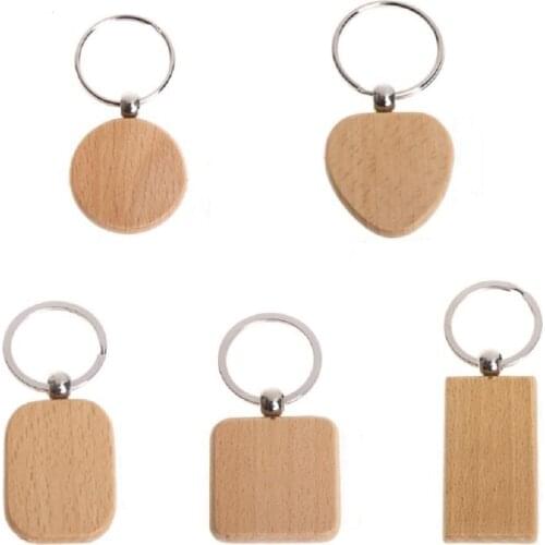 100 Blank Wooden Wooden Keychain Diy Wooden Keychain Key Tag Anti-Lost Wood Accessories Gift (Mixed)