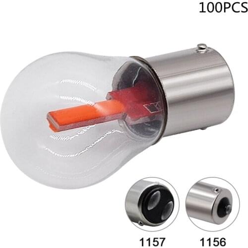 100PCS 1156 BA15S 1157 BAY15D Car LED Filament Light COB Bulbs Turn Signal Tail Parking Reverse Lamp 12V 24V White Red