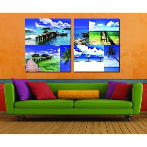 2 Panel Free shipping Wall Art Abstract Seascape Beach Oil Painting On Canvas For Wall Decor Pictures for Bedrooms Unframed