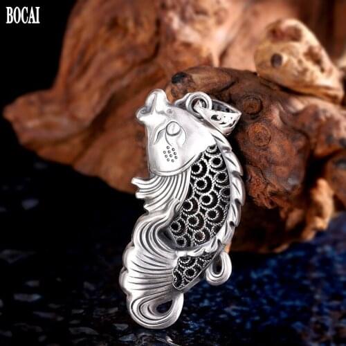 2020 New Thai silver embossed delicate pendant for woman real S999 pure silver sweater chain koi silver pendant woman dentant