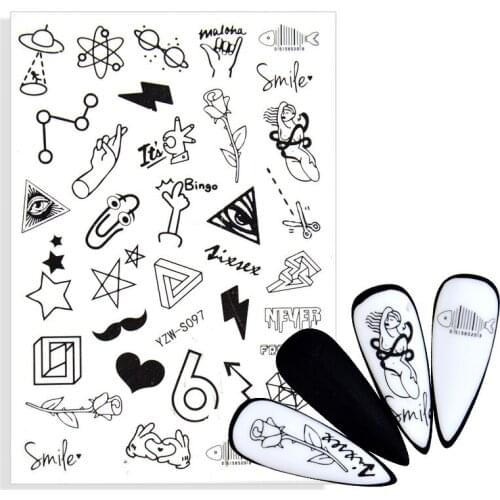 3D Space Series Nail Art Stickers Abstract Geometric Line Pattern Animal Dinosaur Leaf Flower DIY Manicure Decorations Decal