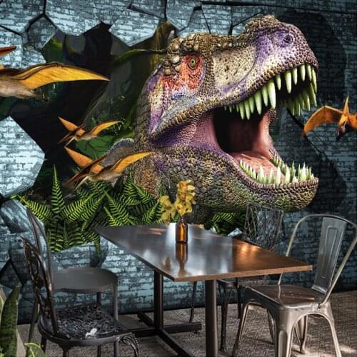 3D Wallpaper Animal Dinosaur Broken Wall Mural Restaurant Cafe Bedroom Creative Decor Non-Woven Wall Papers Murales De Pared 3D