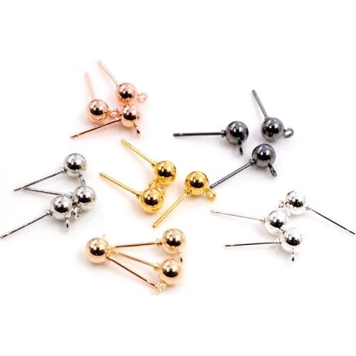 50pcs/lot 3/4/5mm 6 Colors Pin Findings Stud Earring Basic Pins Stoppers Connector For DIY Jewelry Making Accessories Supplies