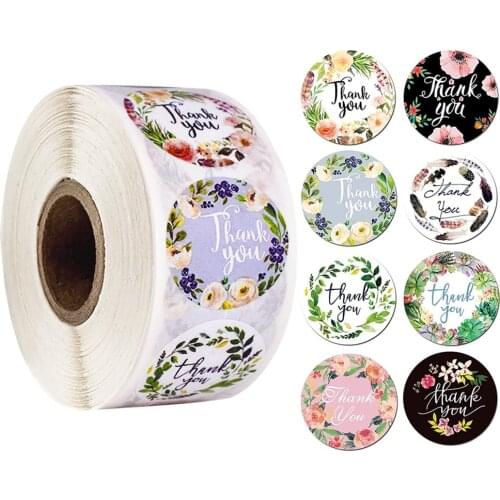 500 Pcs Thank You Stickers Seal Labels with Flower Color Round Sticker for Wedding Party Scrapbooking Envelopes Seal Stickers