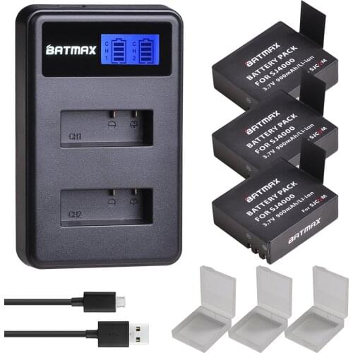 3pcs SJCAM sj4000 eken H9 GIT-LB101 GIT BATTERY sj5000 sj6000 sj7000 SJ8000 SJ9000 Battery + LCD Dual USB charger