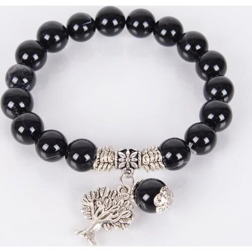 6MM 8MM 10MM Natural Stone Obsidian Bracelets Tree of Life Bracelet Mala Beads Reiki Healing Meditation Energy Bangles B059A