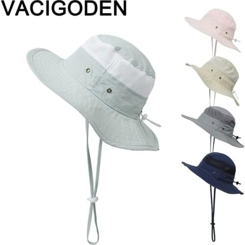 VACI GOLDEN Children Polyester Summer Mesh Bucket Hat Baby Girls Fedora Outdoor Chapeau Boys Fisherman Cap De Pescador Gorros