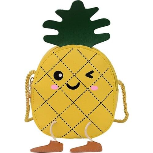 2020 Kids Cute Pineapple Pu Crossbody Bag Childrens Shoulder Coin Purse Simplicity Versatile Cartoon Crossbar