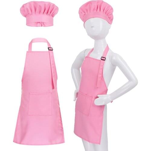 Unisex Kids Adjustable Apron and Chef Hat Set Kitchen Cooking Uniform Baking Painting Training Wear Boys Girls Halloween Costume